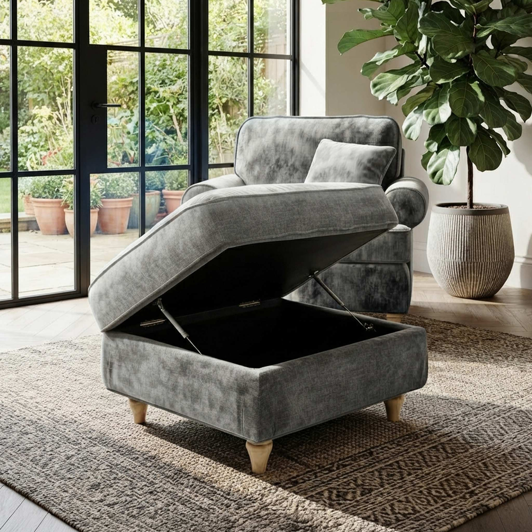 Alfie Storage Footstool Charcoal from Roseland Furniture