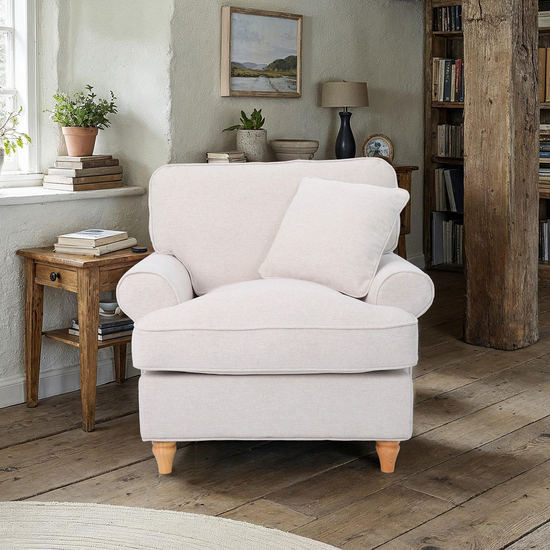Alfie Woven Cream Armchair for living room from Roseland Furniture