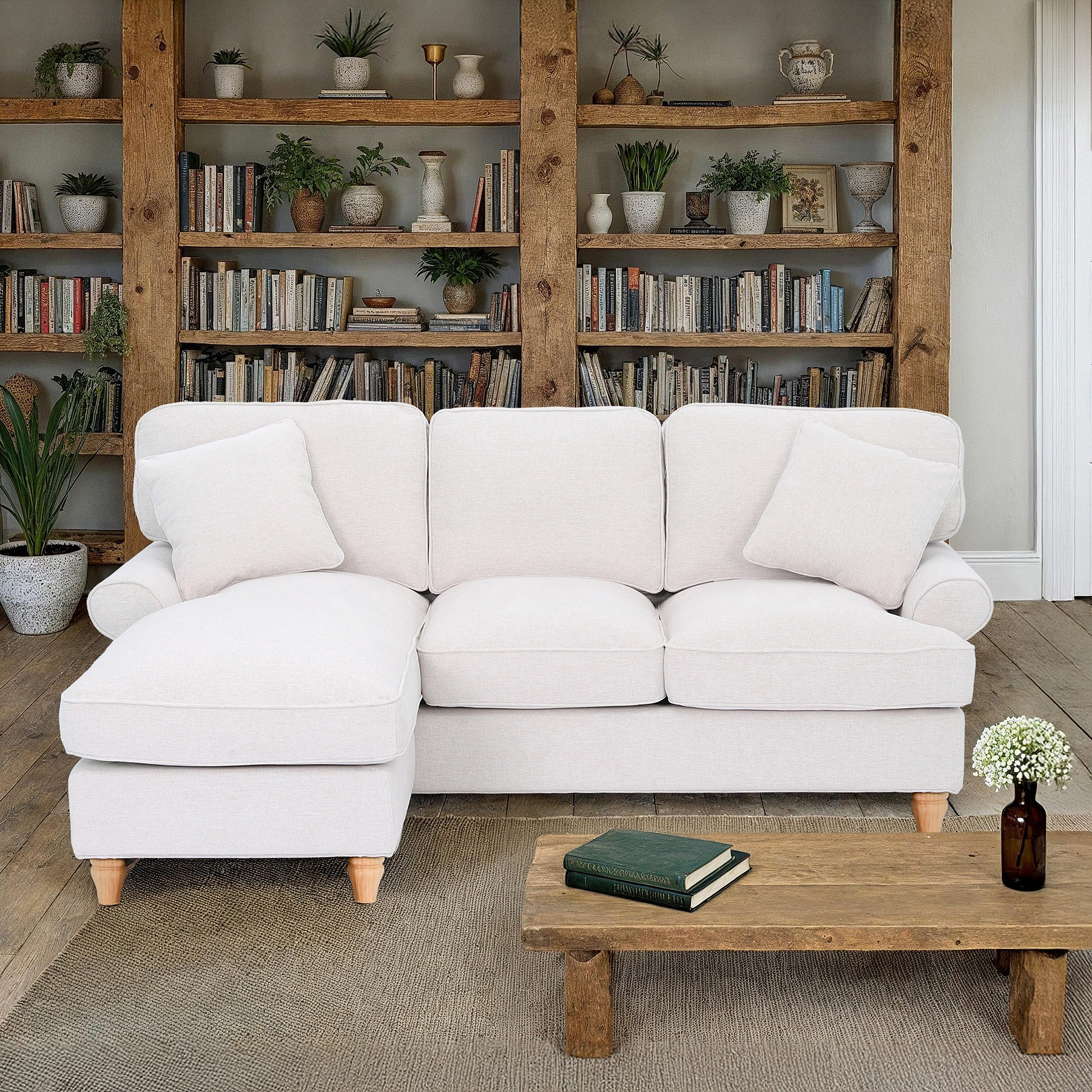 Alfie Woven Cream Left Hand Chaise Sofa for living room from Roseland Furniture