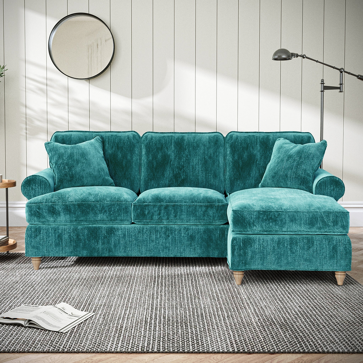 Alfie Chaise Sofa in Emerald by Roseland Furniture