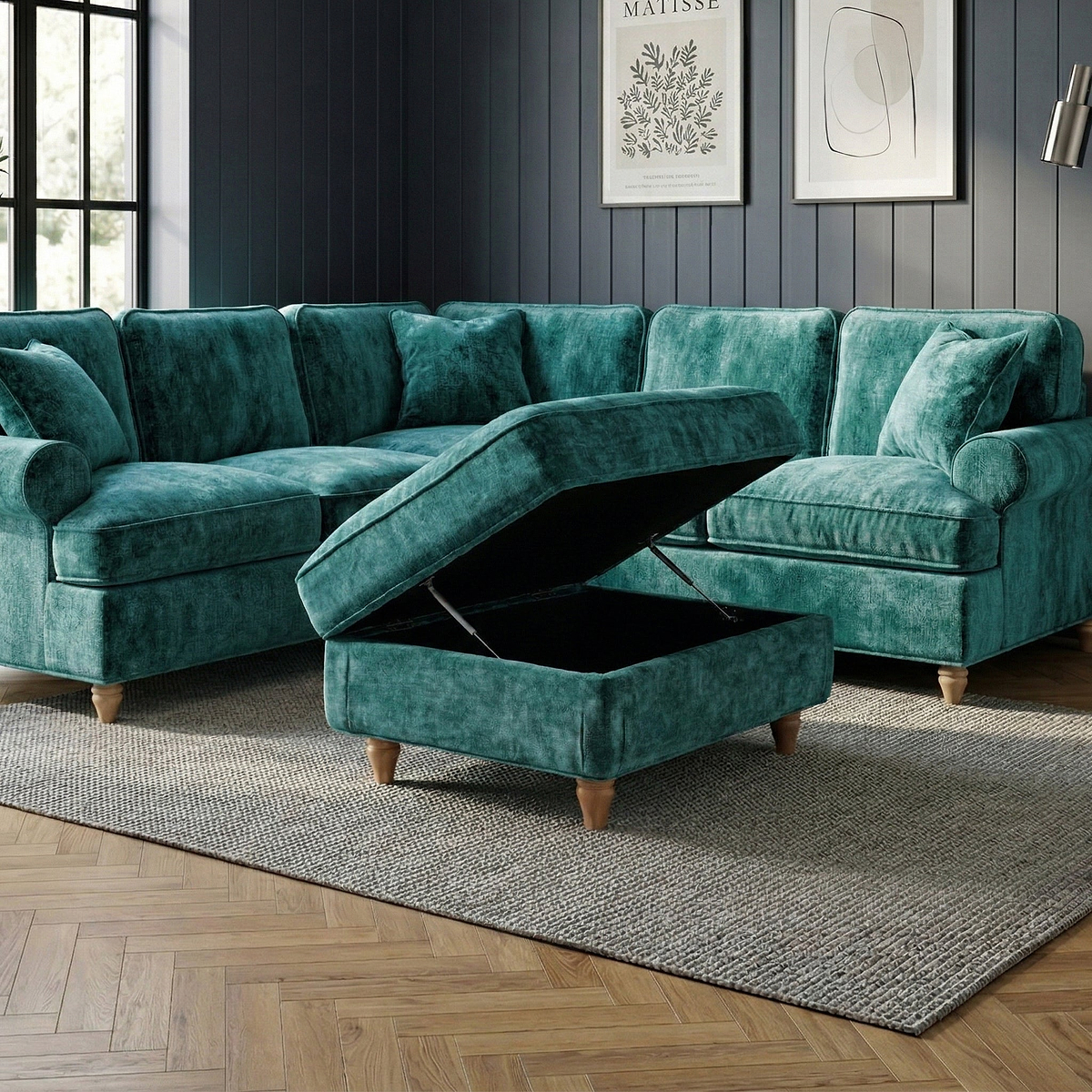 Alfie XL Footstool Emerald from Roseland Furniture