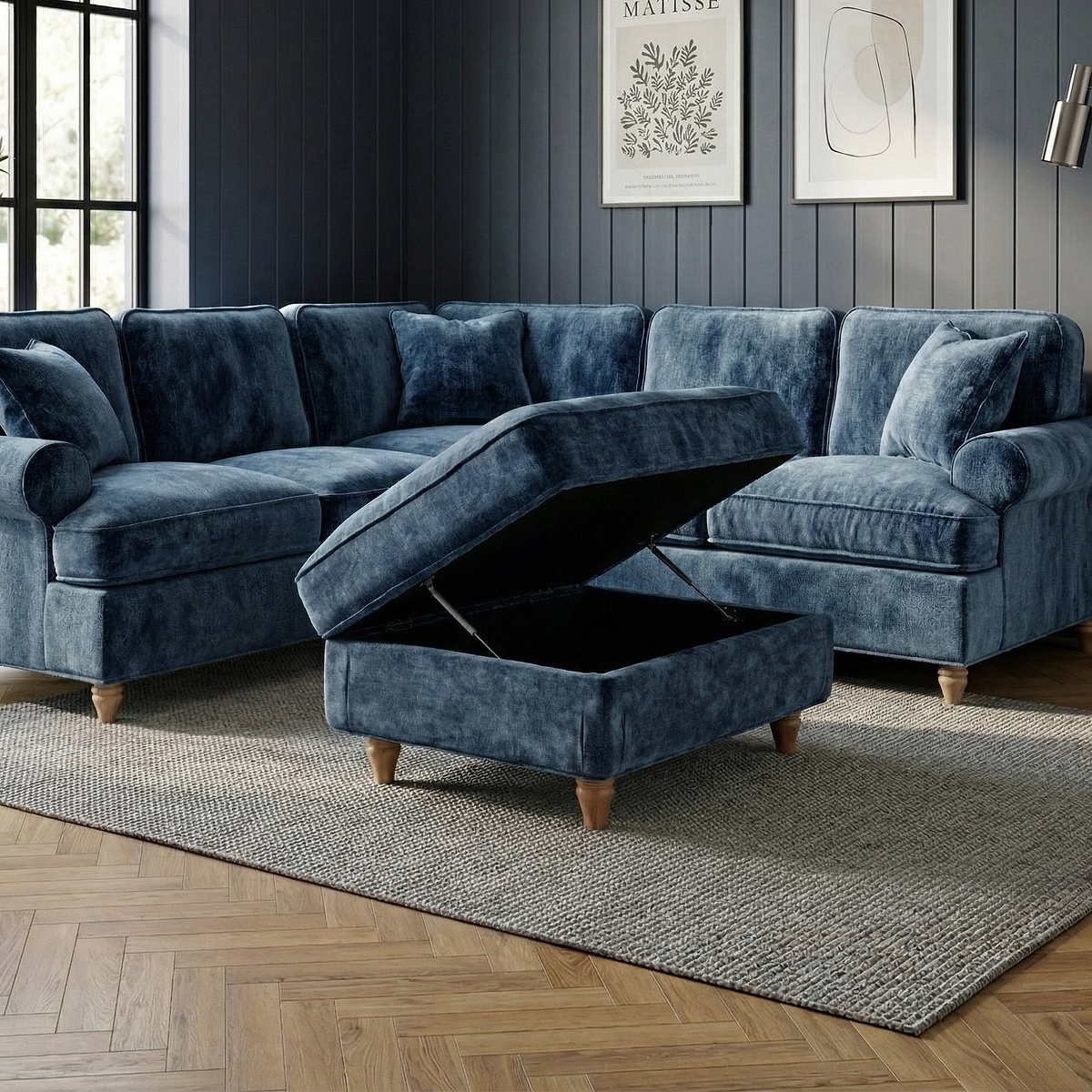 Alfie XL Footstool Navy from Roseland Furniture