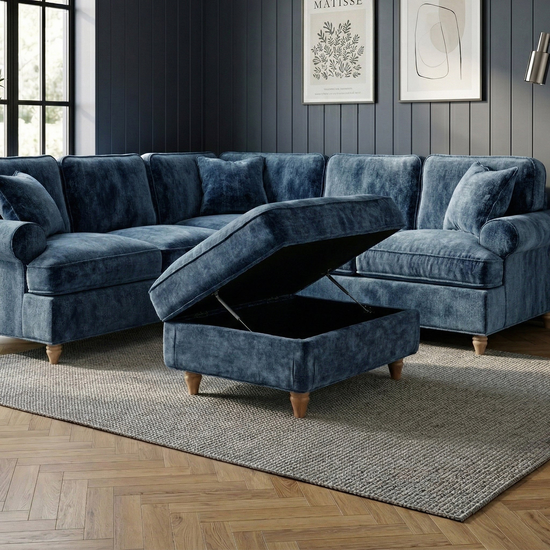 Alfie XL Footstool Navy from Roseland Furniture