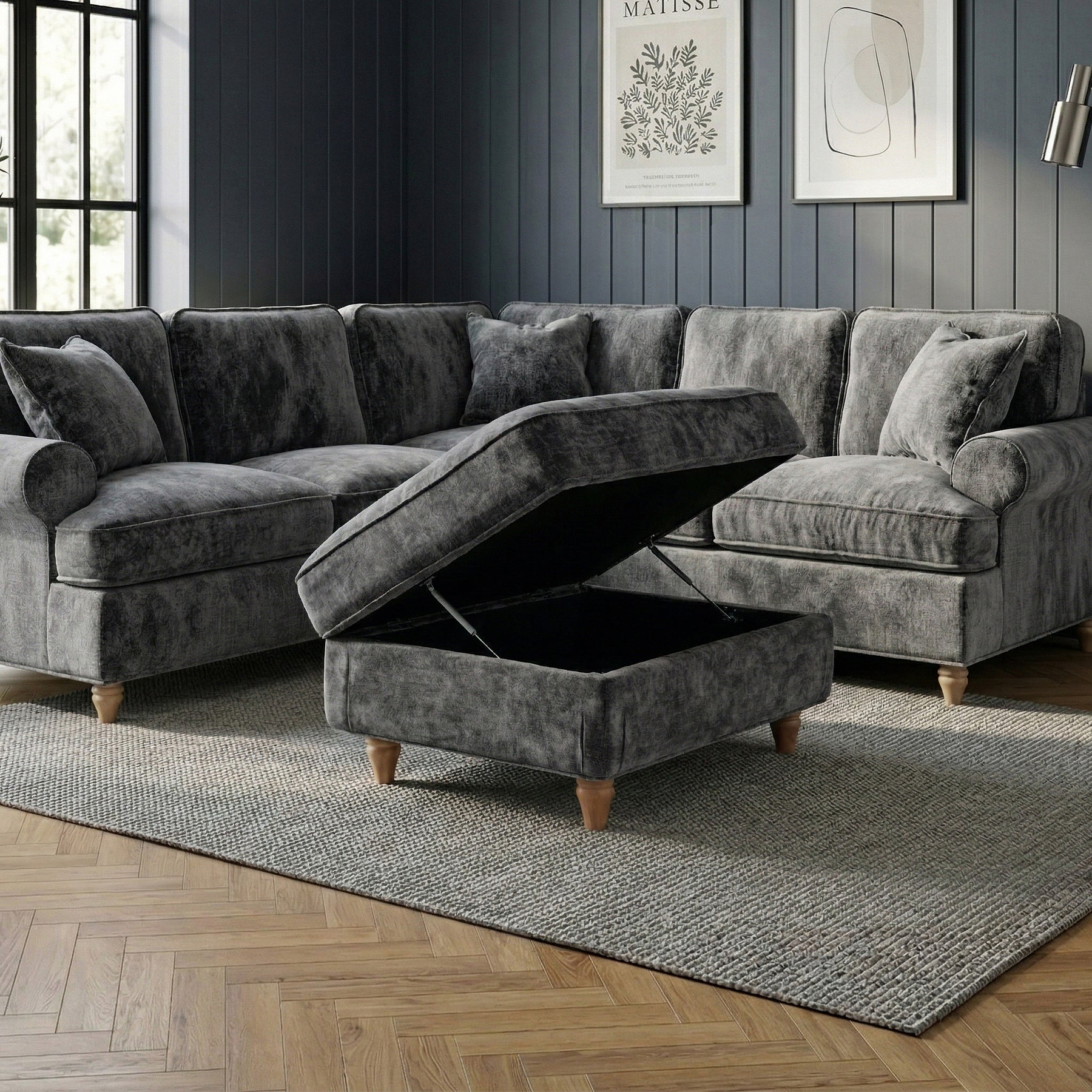 Alfie XL Footstool Charcoal from Roseland Furniture