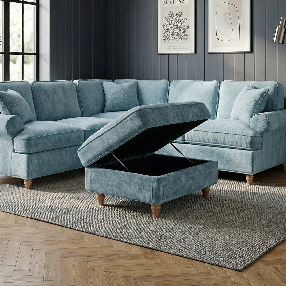 Alfie XL Footstool Lagoon from Roseland Furniture