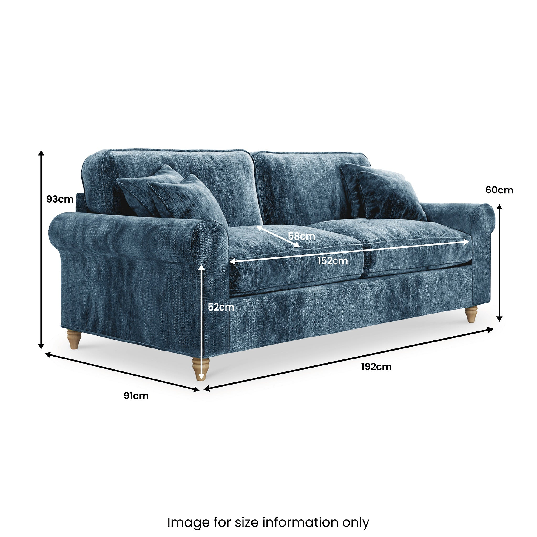 Archie 3 Seat Sofa Navy from Roseland Furniture