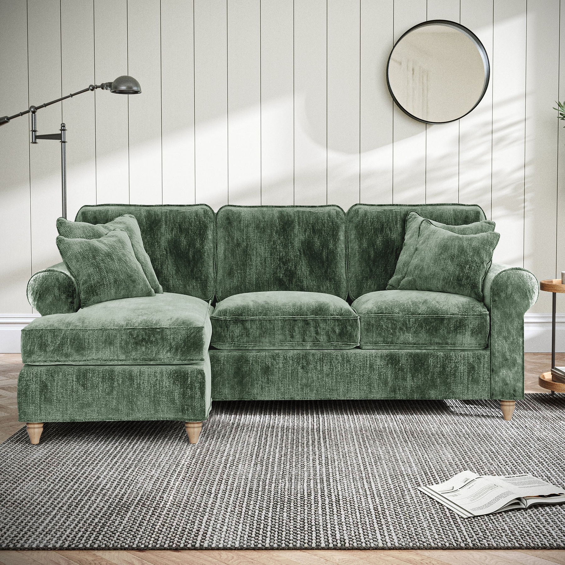 Archie Chaise Sofa LH Moss Green from Roseland Furniture