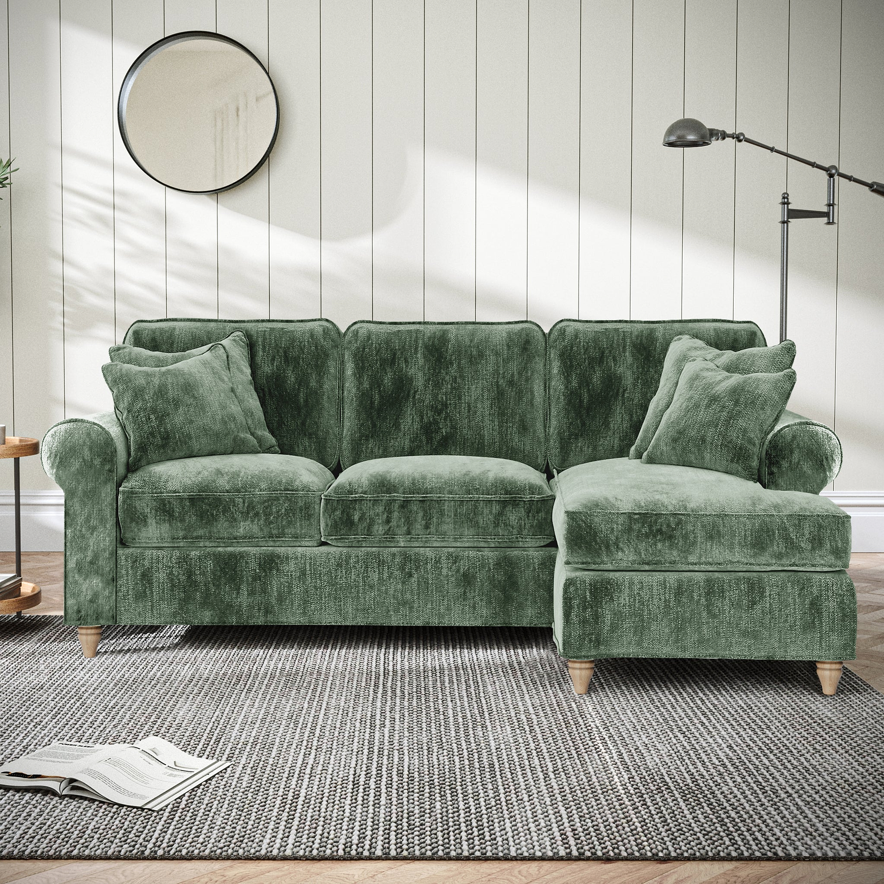 Archie Chaise Sofa RH Moss Green from Roseland Furniture