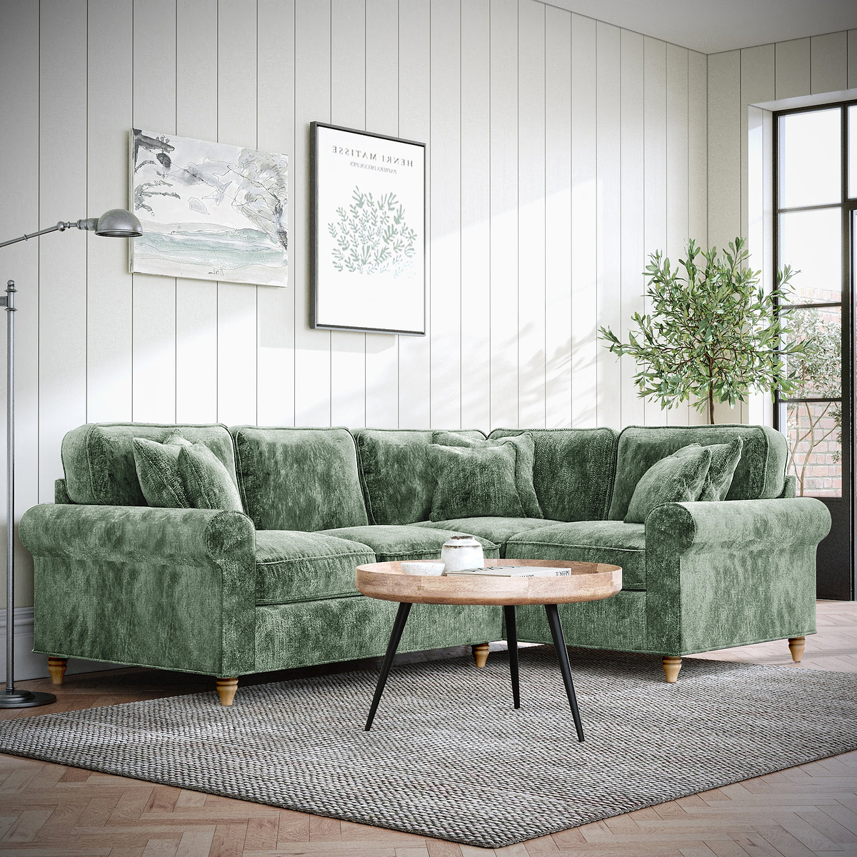 Archie Corner Sofa RH Moss Green from Roseland Furniture