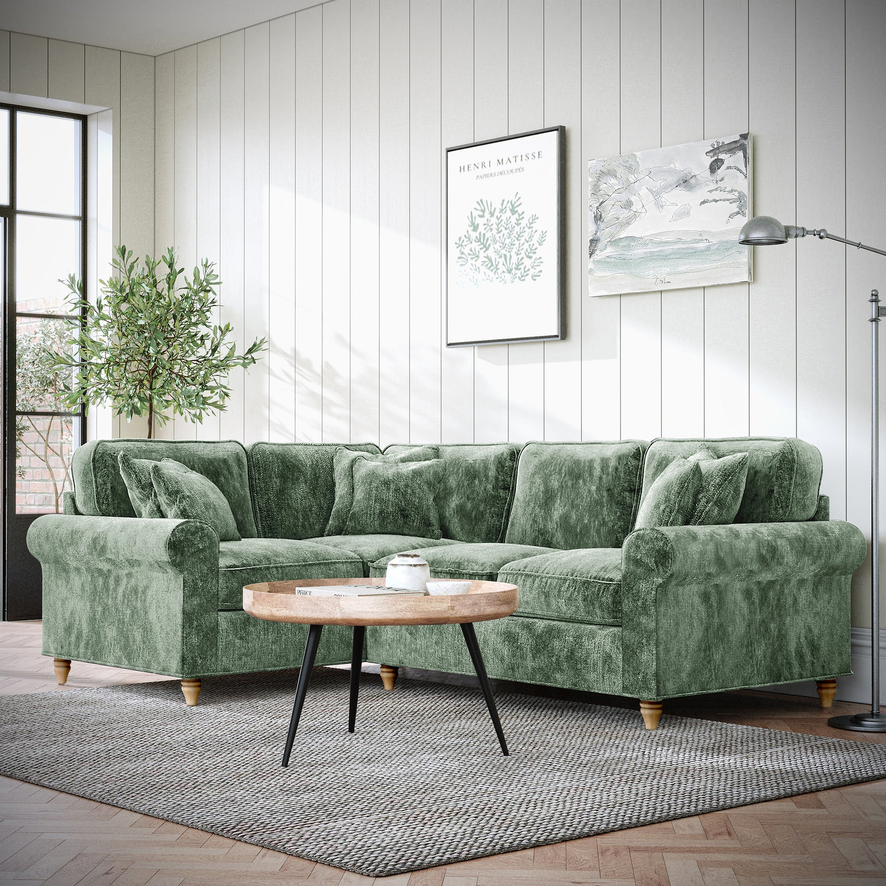 Archie Corner Sofa LH Moss Green from Roseland Furniture
