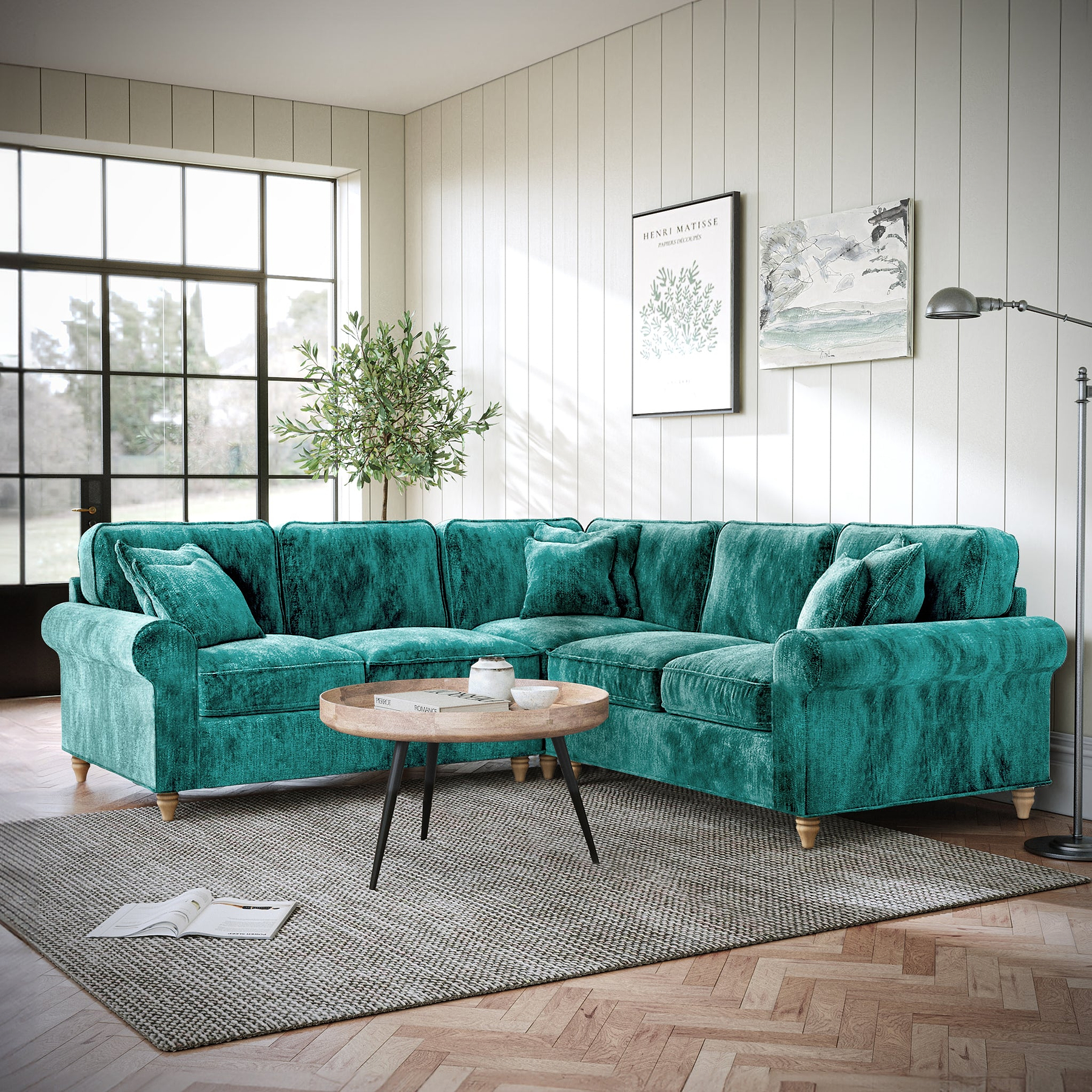 Archie Large Corner Sofa Emerald from Roseland Furniture
