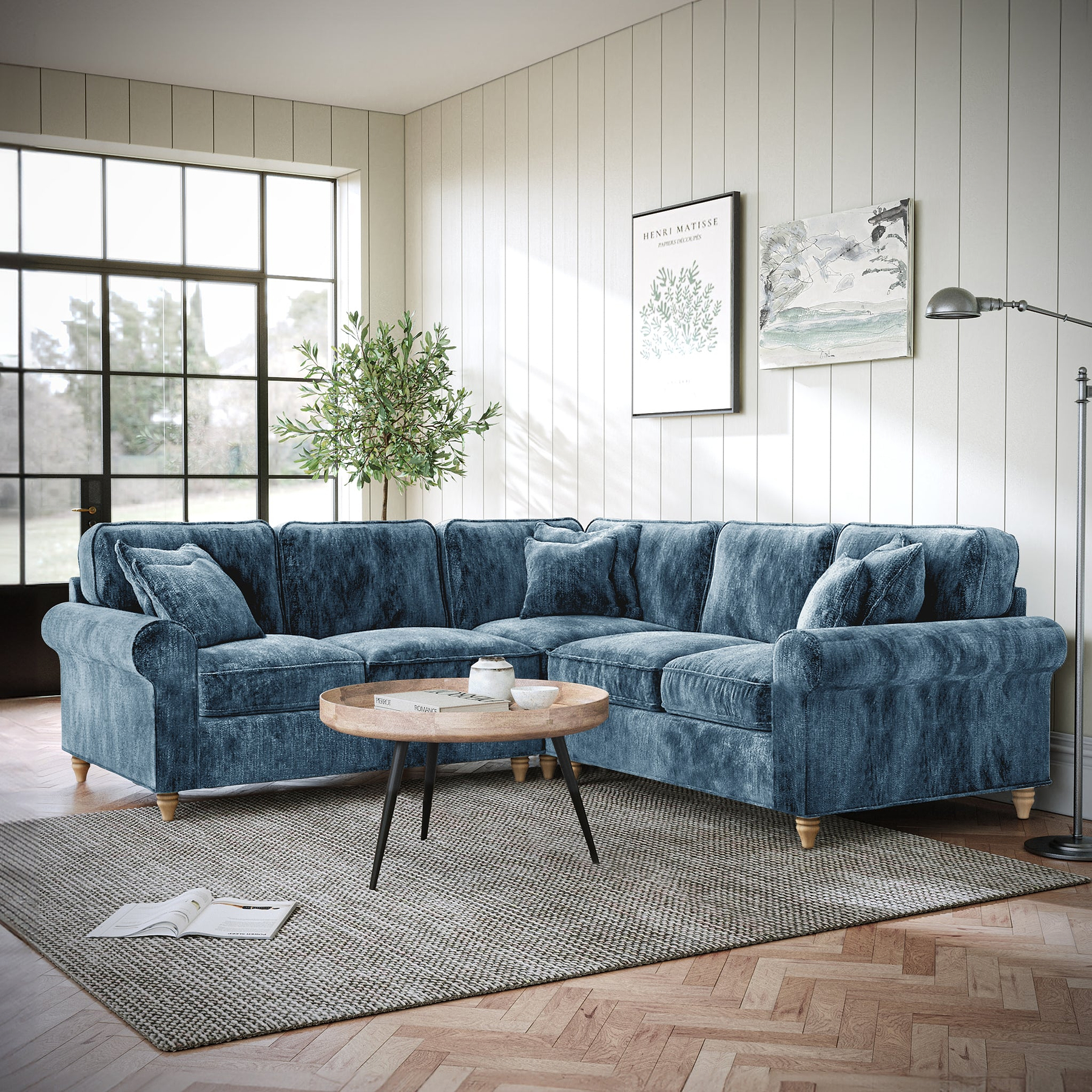 Archie Large Corner Sofa Navy from Roseland Furniture
