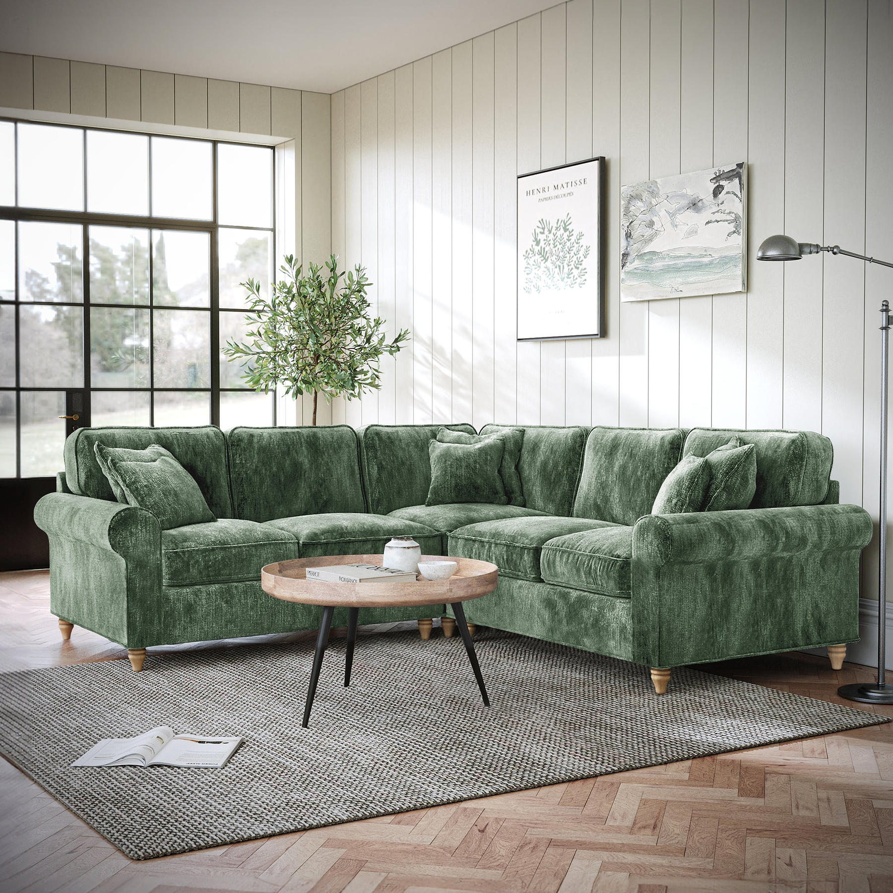 Archie Large Corner Sofa Moss Green from Roseland Furniture
