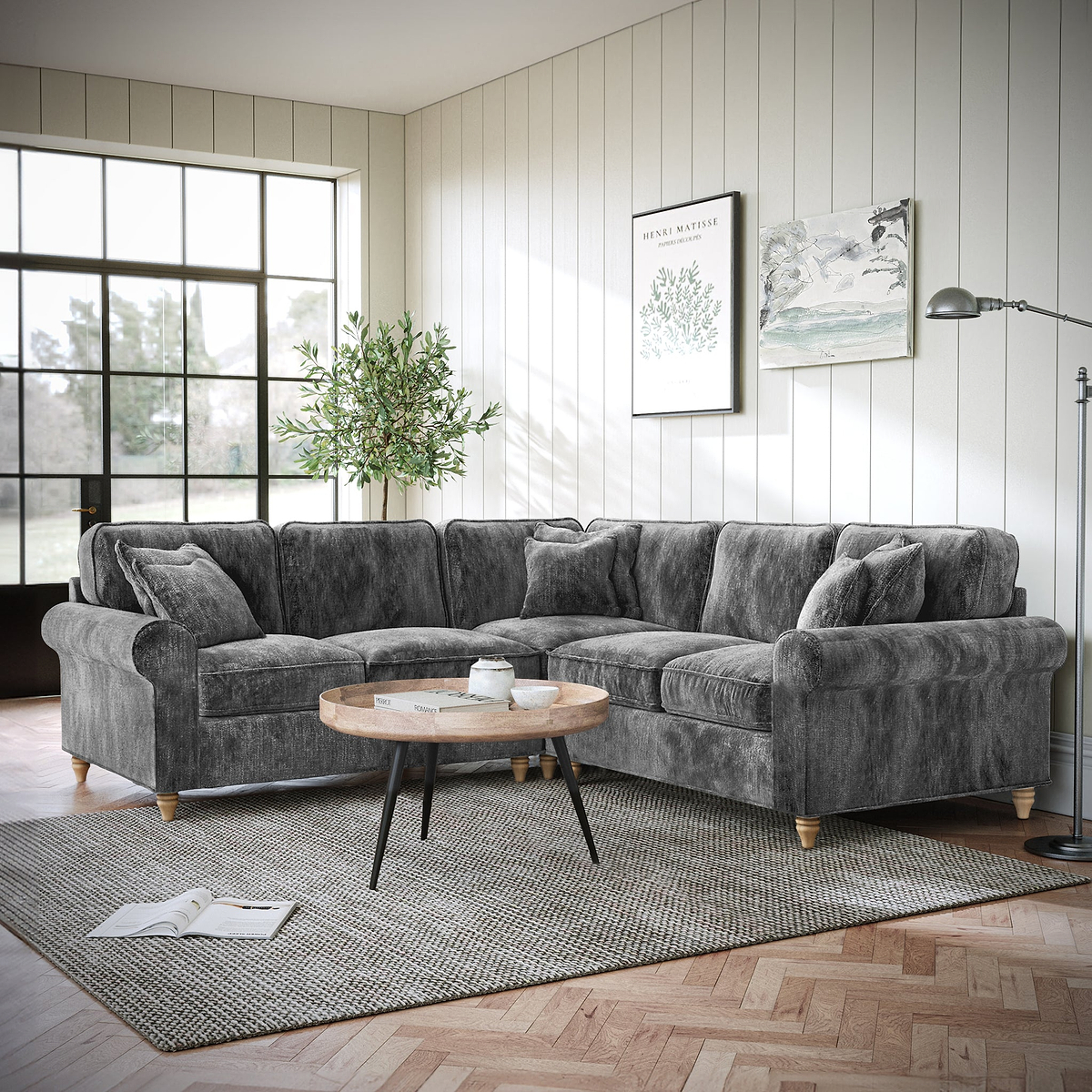Archie Large Corner Sofa Charcoal from Roseland Furniture