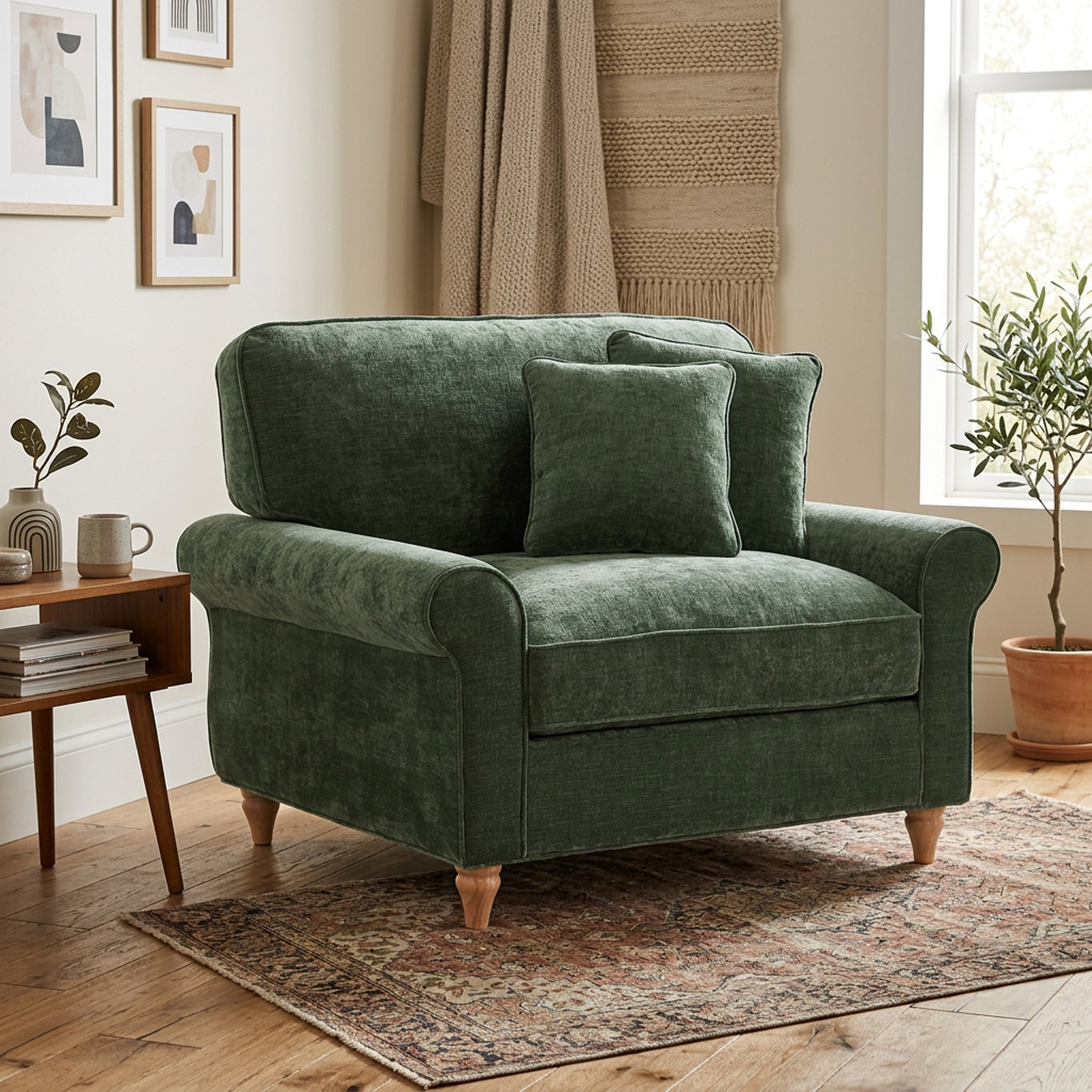 Archie Moss Green Snuggle Chair from Roseland Furniture