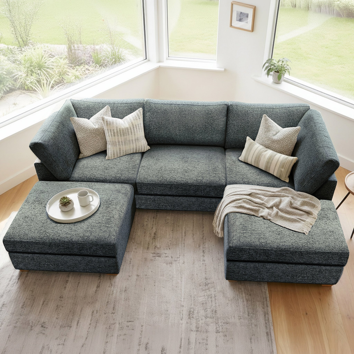 Rumi Navy Blue U Shaped Sofa from Roseland Furniture