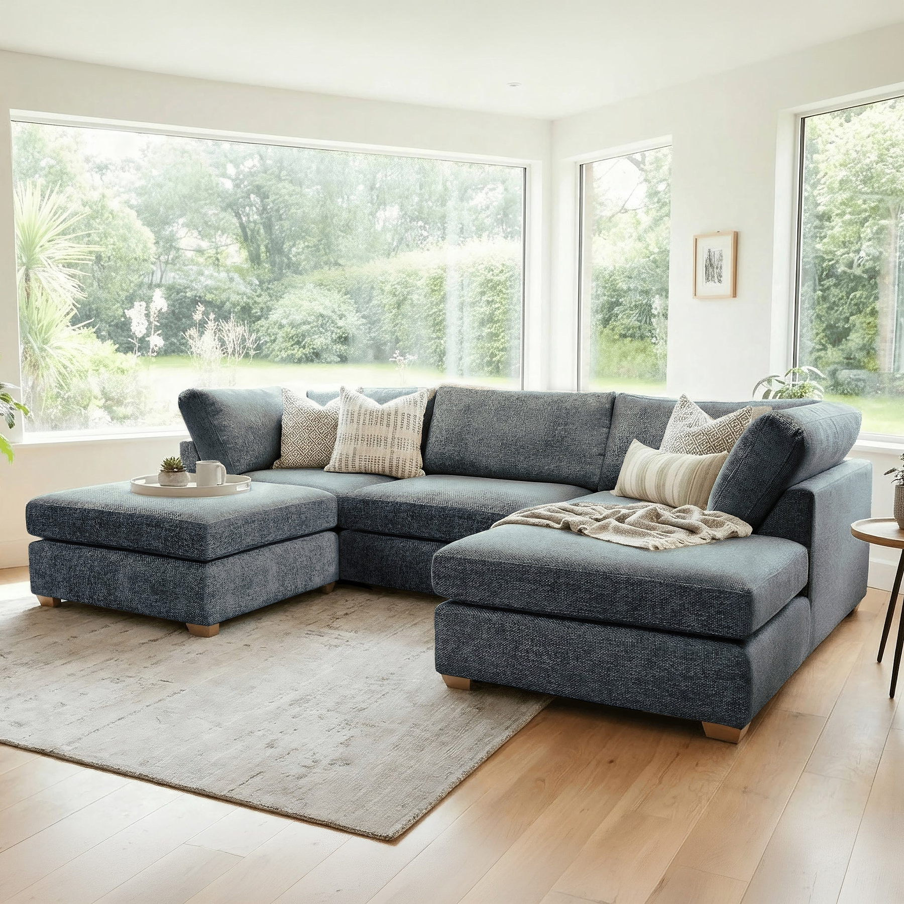 Rumi Navy Blue U Shaped Sofa from Roseland Furniture