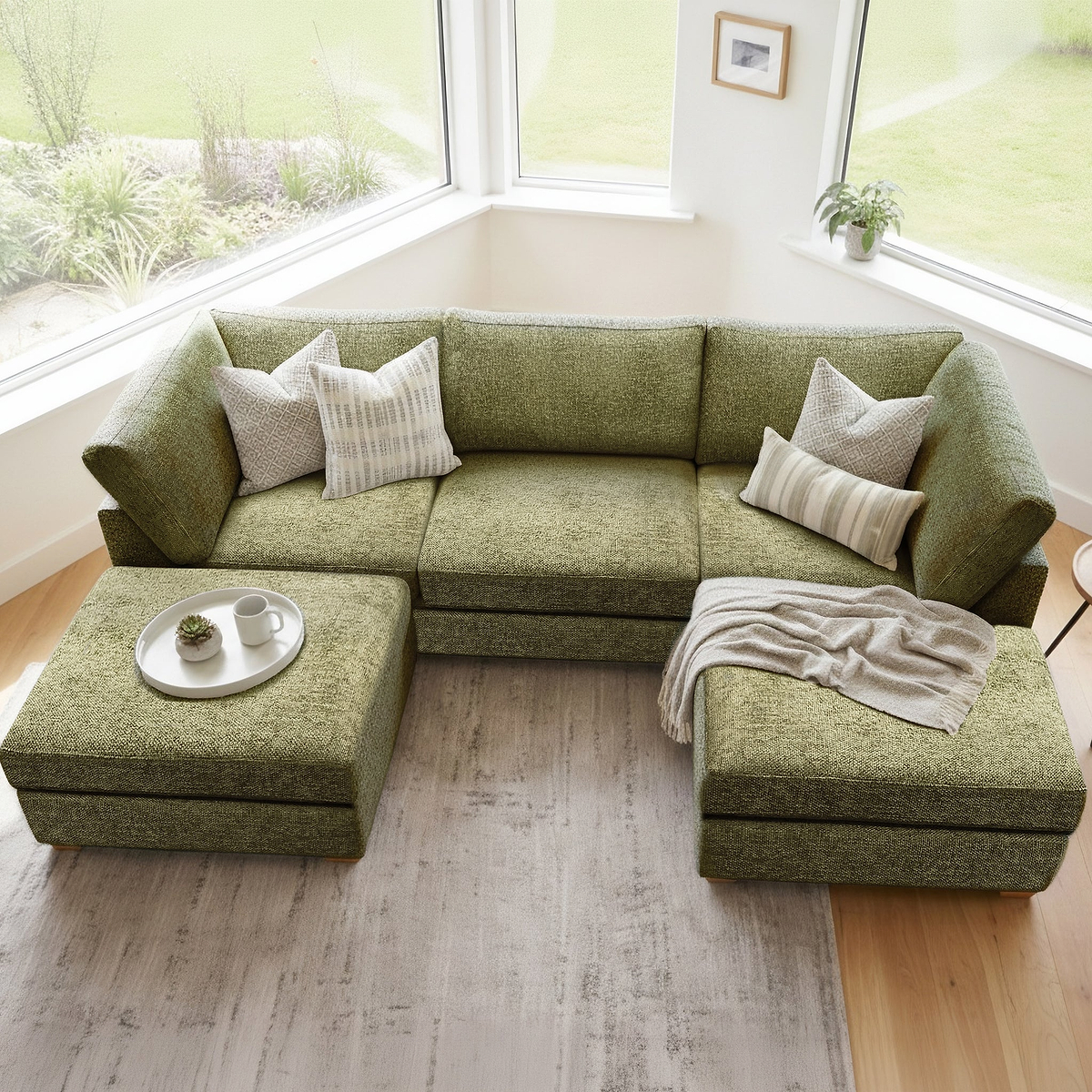 Rumi Olive U Shaped Sofa from Roseland Furniture