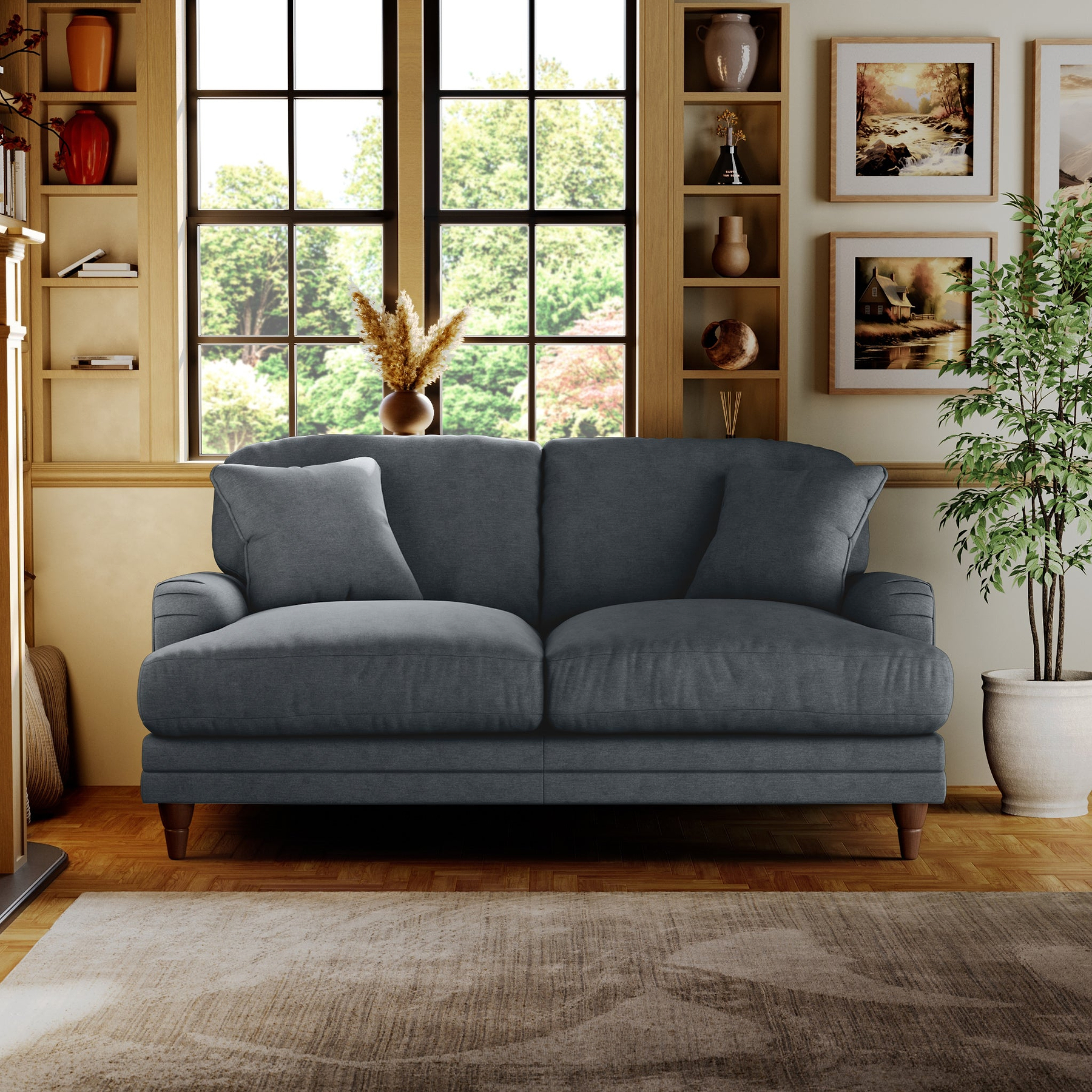 Bampton 2 Seater Sofa Charcoal Beech Feet from Roseland Furniture