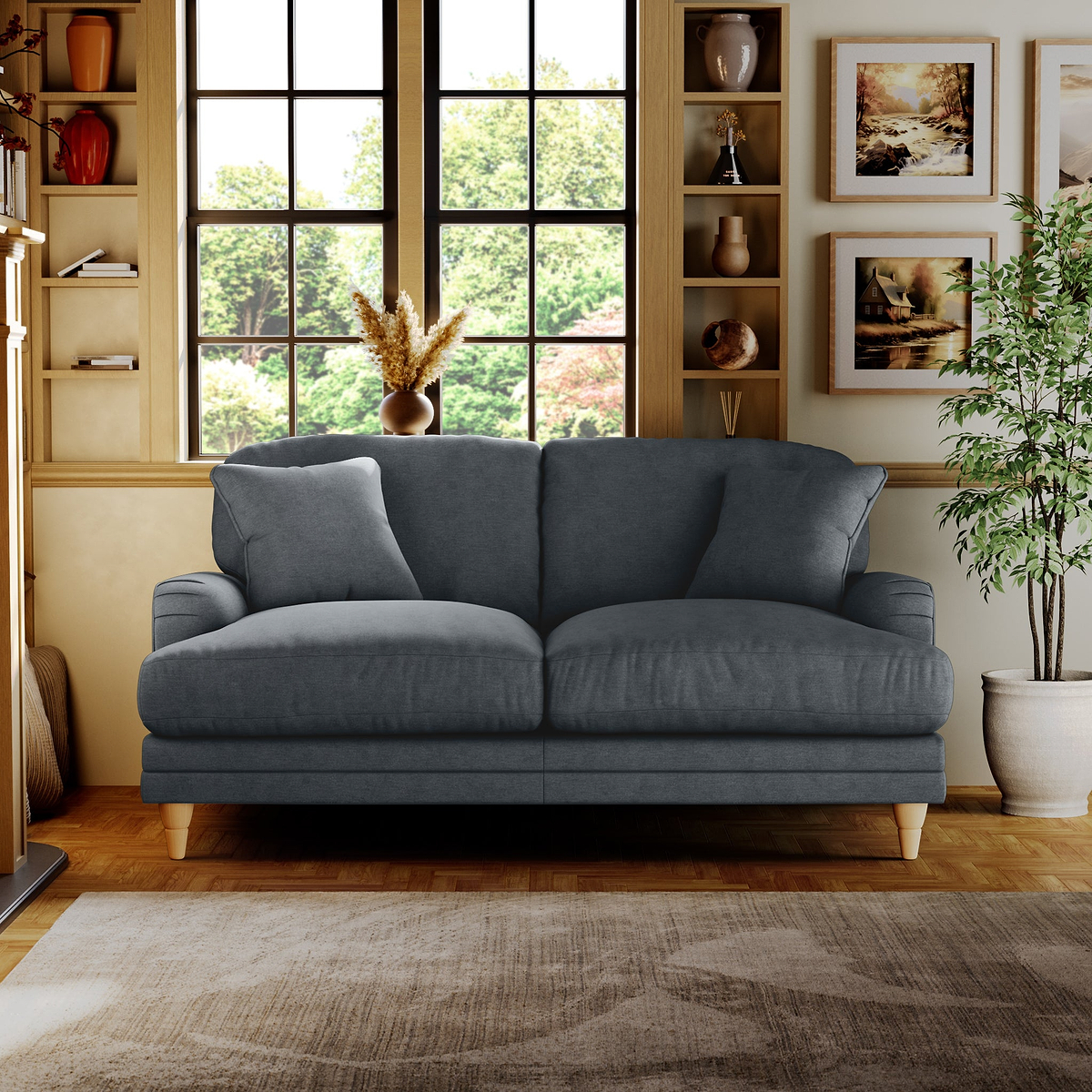 Bampton 2 Seater Sofa Granite Oak Feet from Roseland Furniture