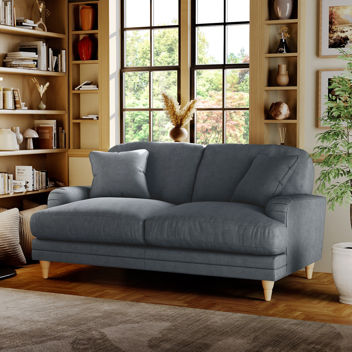 Bampton 2 Seater Sofa Granite Oak Feet from Roseland Furniture