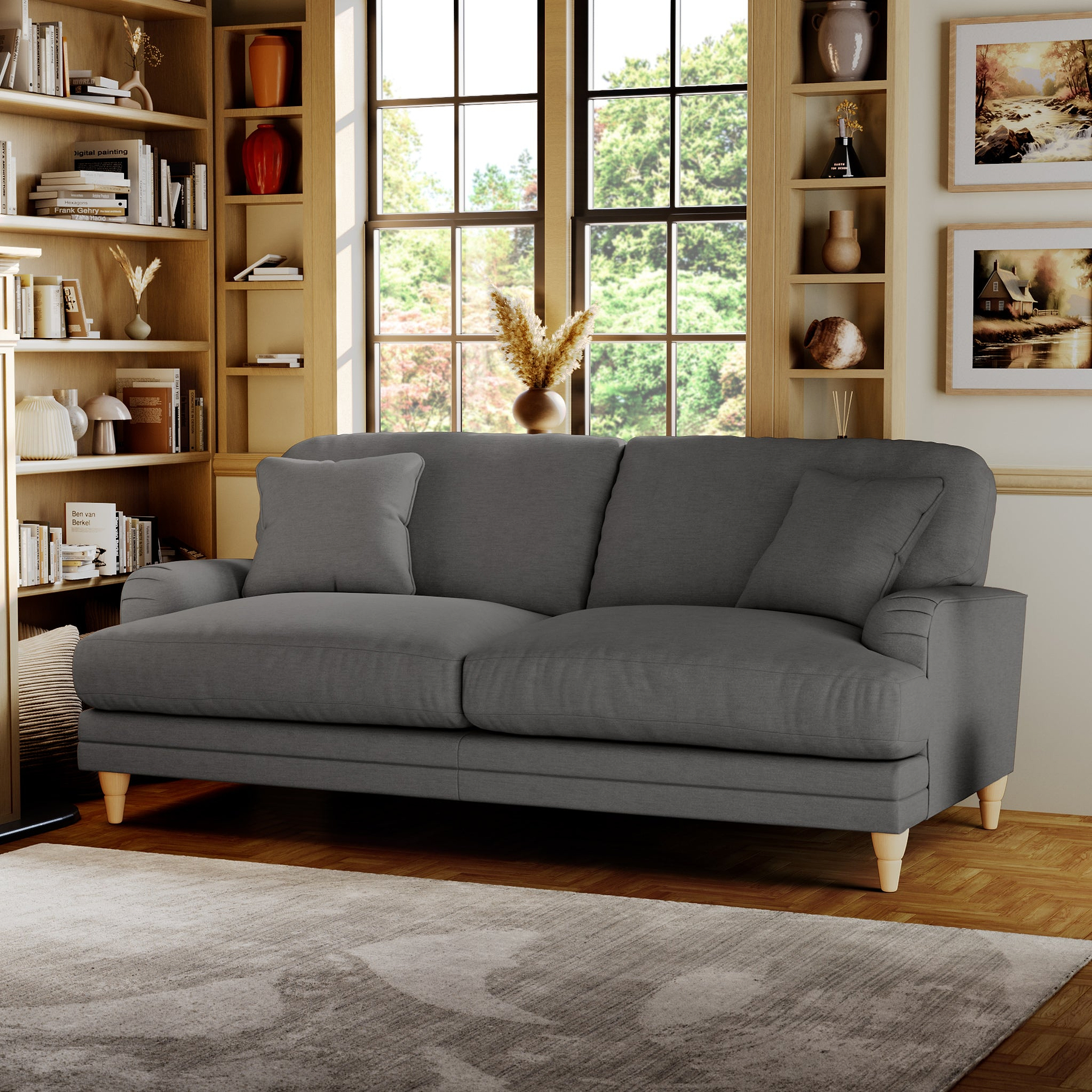 Bampton 3 Seater Sofa Charcoal Oak Feet from Roseland Furniture