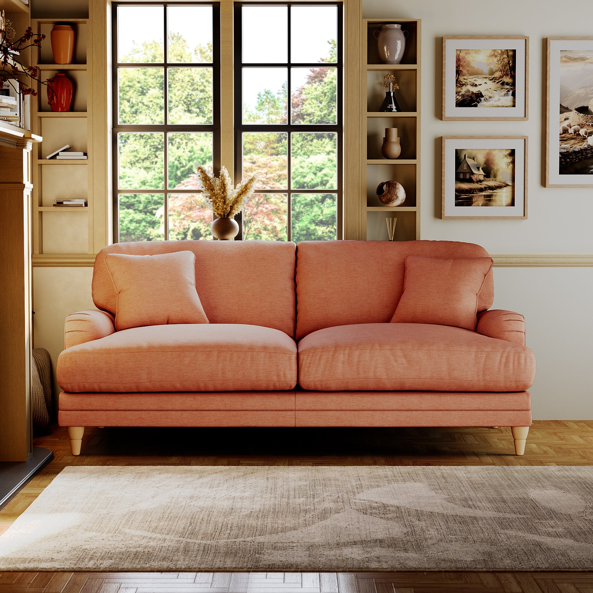 Bampton 3 Seater Sofa Salmon Oak Feet from Roseland Furniture