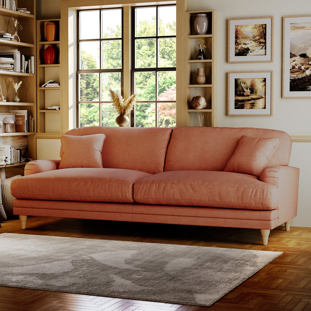 Bampton 4 Seater Sofa Salmon Oak Feet from Roseland Furniture