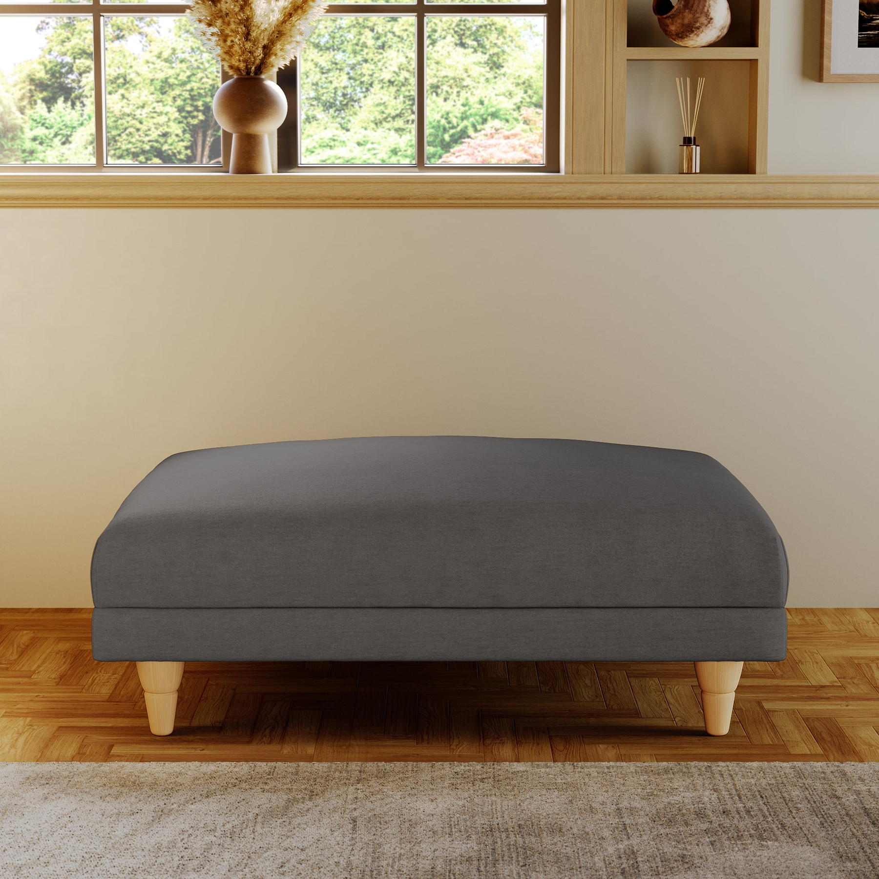 Bampton Banquette Footstool Charcoal Oak Feet from Roseland Furniture