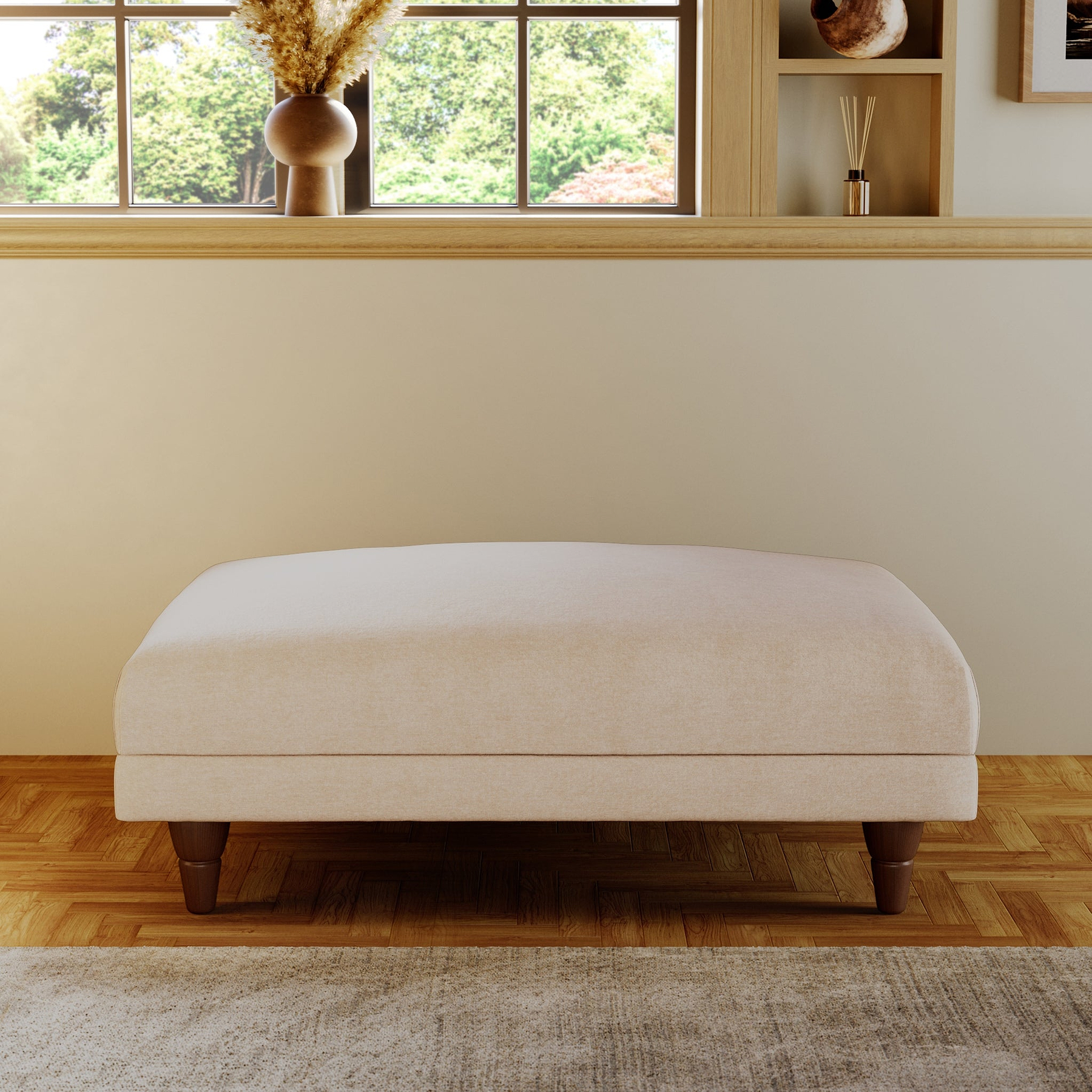 Bampton Banquette Footstool Cream Beech Feet from Roseland Furniture
