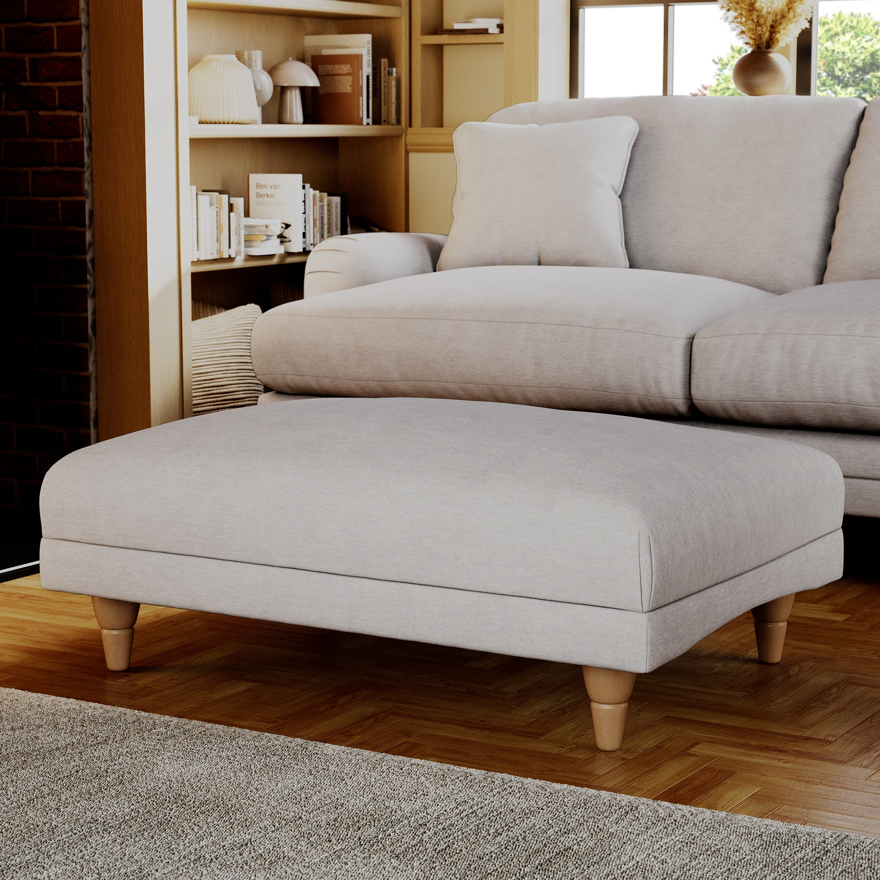 Bampton Banquette Footstool Cream Oak Feet from Roseland Furniture
