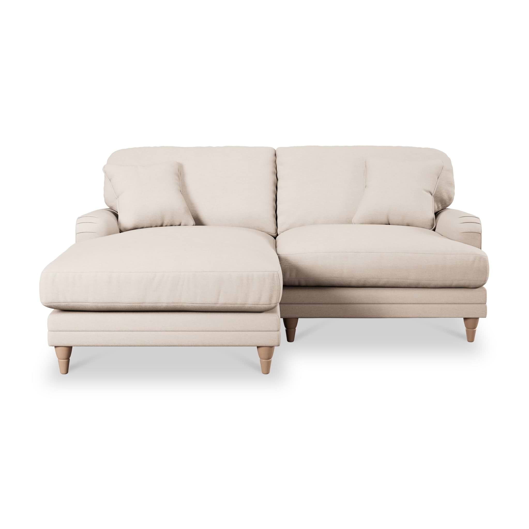 Bampton 3 Seater Chaise Sofa LH Cream Oak Feet from Roseland Furniture