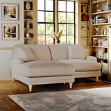Bampton 3 Seater Chaise Sofa LH Cream Oak Feet from Roseland Furniture