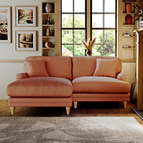 Bampton 3 Seater Chaise Sofa LH Salmon Oak Feet from Roseland Furniture