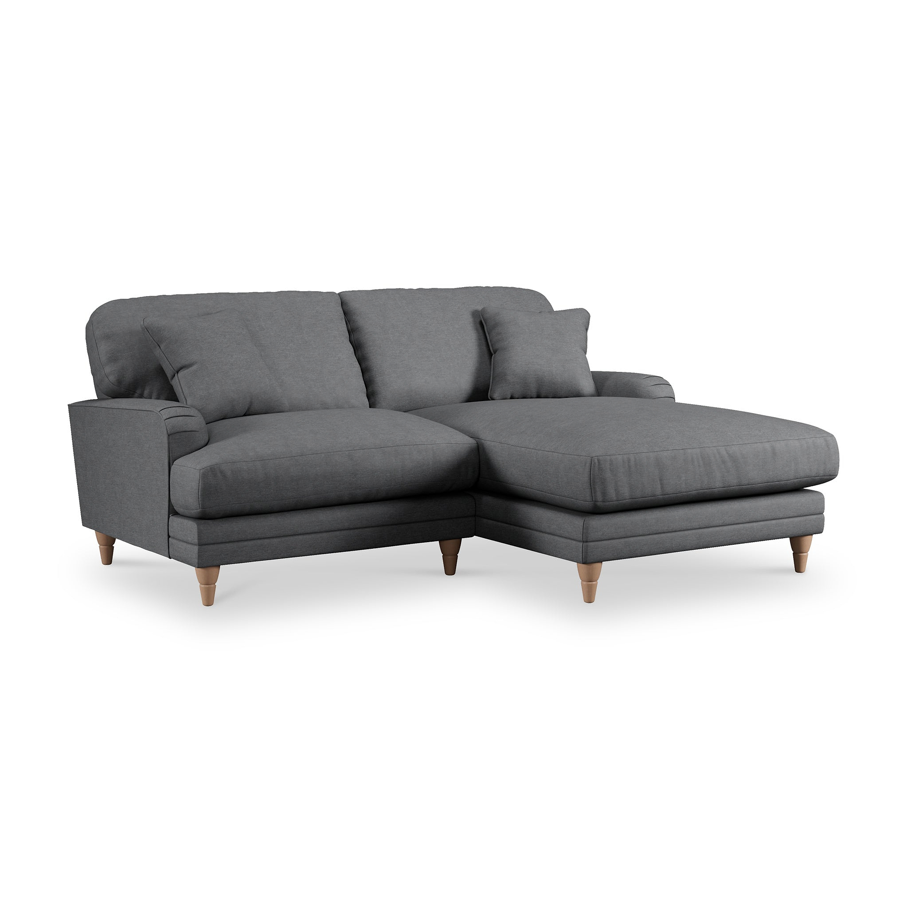 Bampton 3 Seater Chaise Sofa RH Charcoal Oak Feet from Roseland Furniture