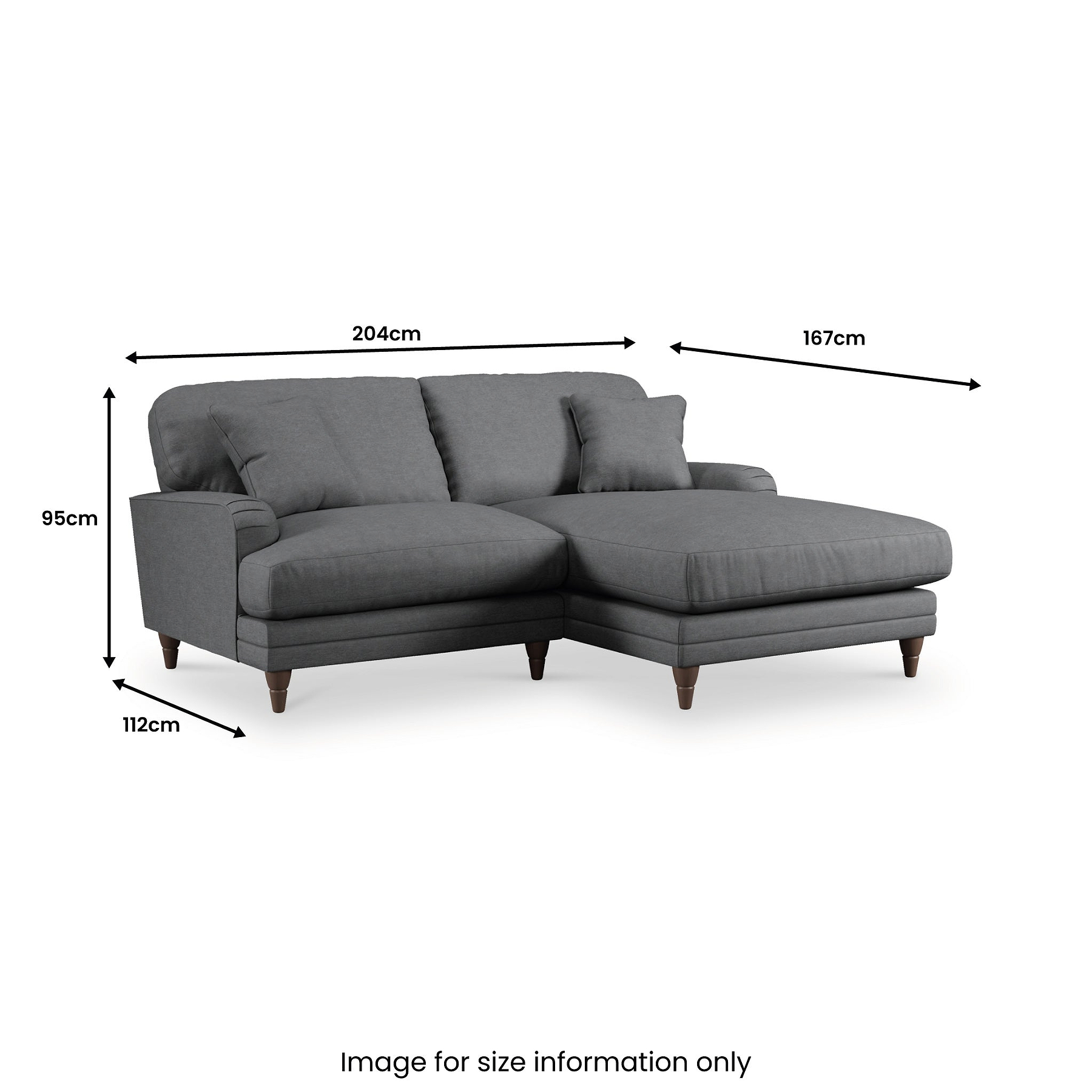 Bampton 3 Seater Chaise Sofa Granite Oak Feet from Roseland Furniture