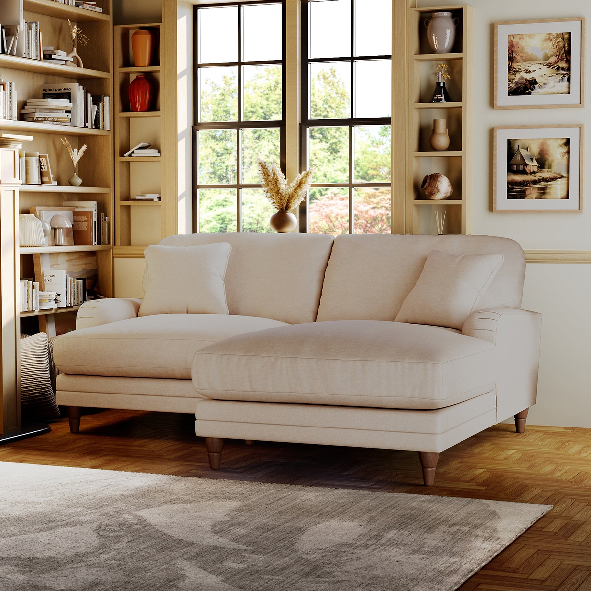Bampton 3 Seater Chaise Sofa Cream from Roseland Furniture