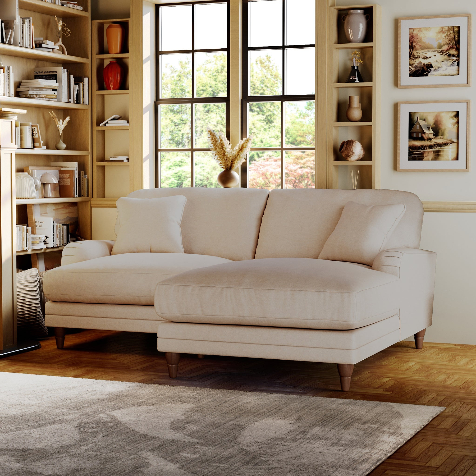 Bampton 3 Seater Chaise Sofa Cream from Roseland Furniture