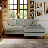 Bampton 3 Seater Chaise Sofa RH Warm Grey Beech Feet from Roseland Furniture