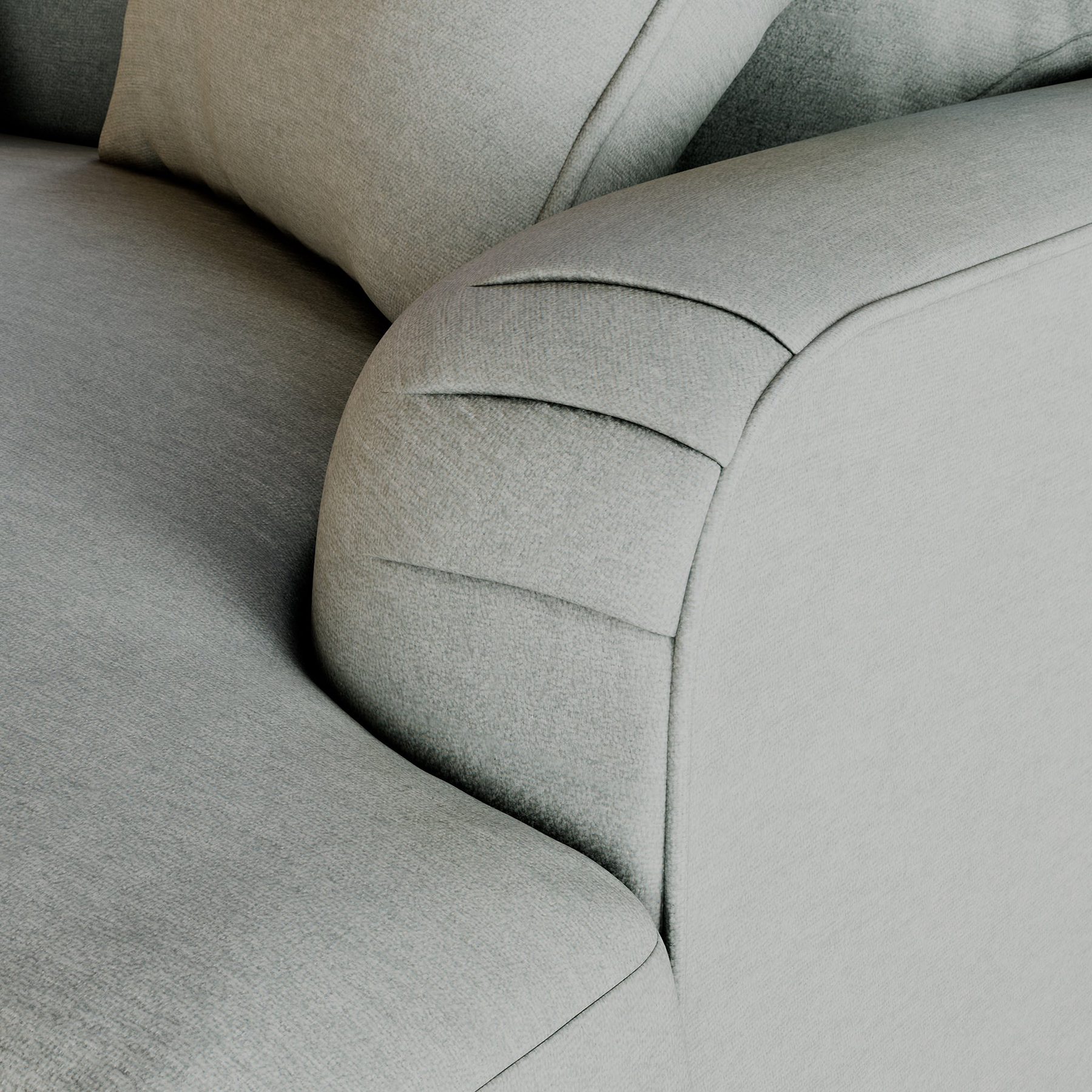 Bampton 3 Seater Chaise Sofa RH Warm Grey Beech Feet from Roseland Furniture