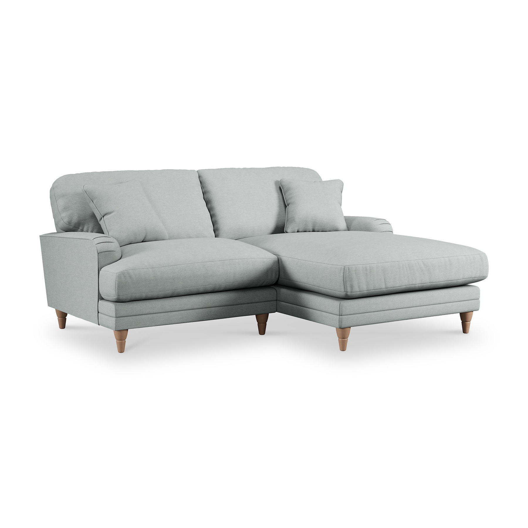 Bampton 3 Seater Chaise Sofa RH Warm Grey Oak Feet from Roseland Furniture