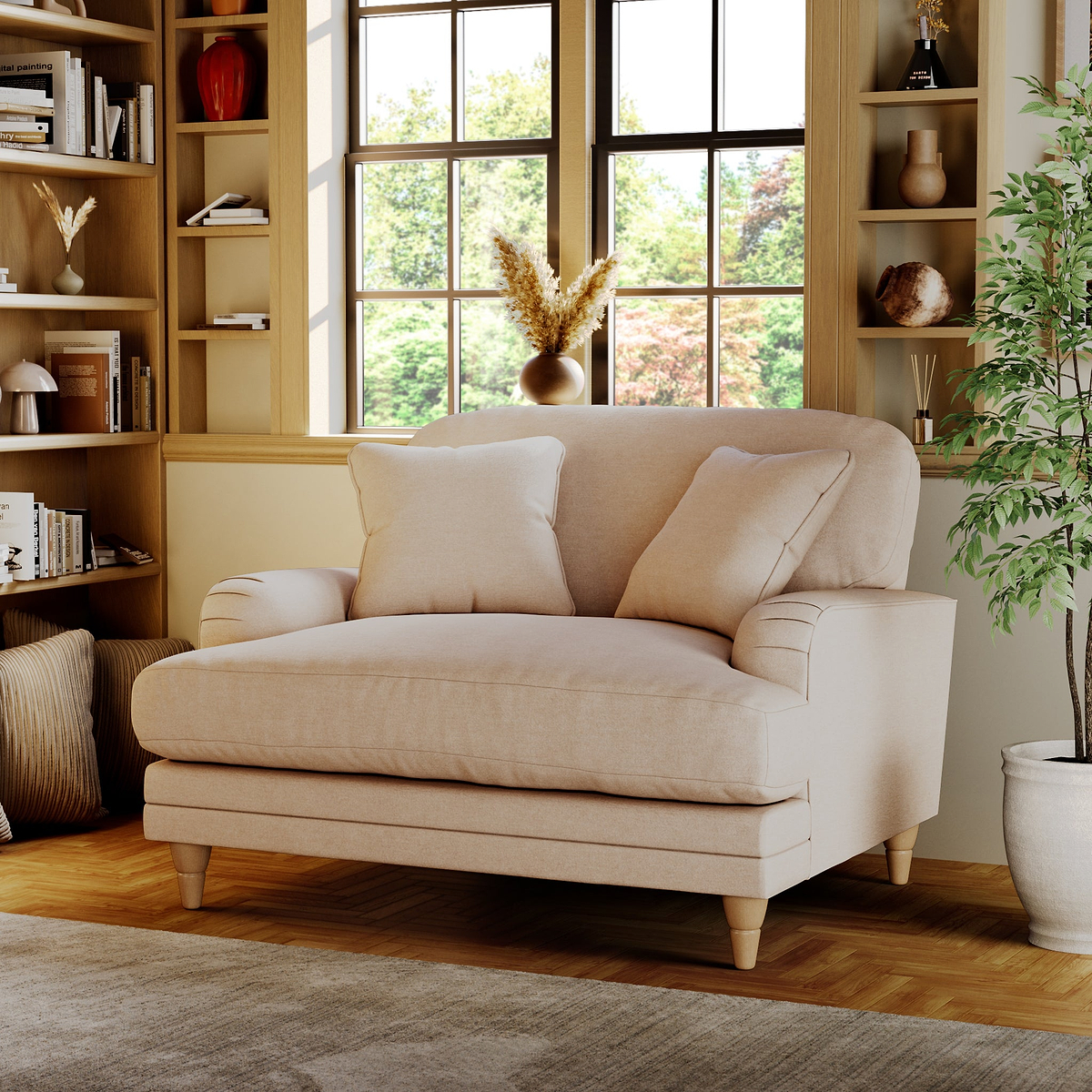 Bampton Snuggle Armchair Cream Oak Feet from Roseland Furniture