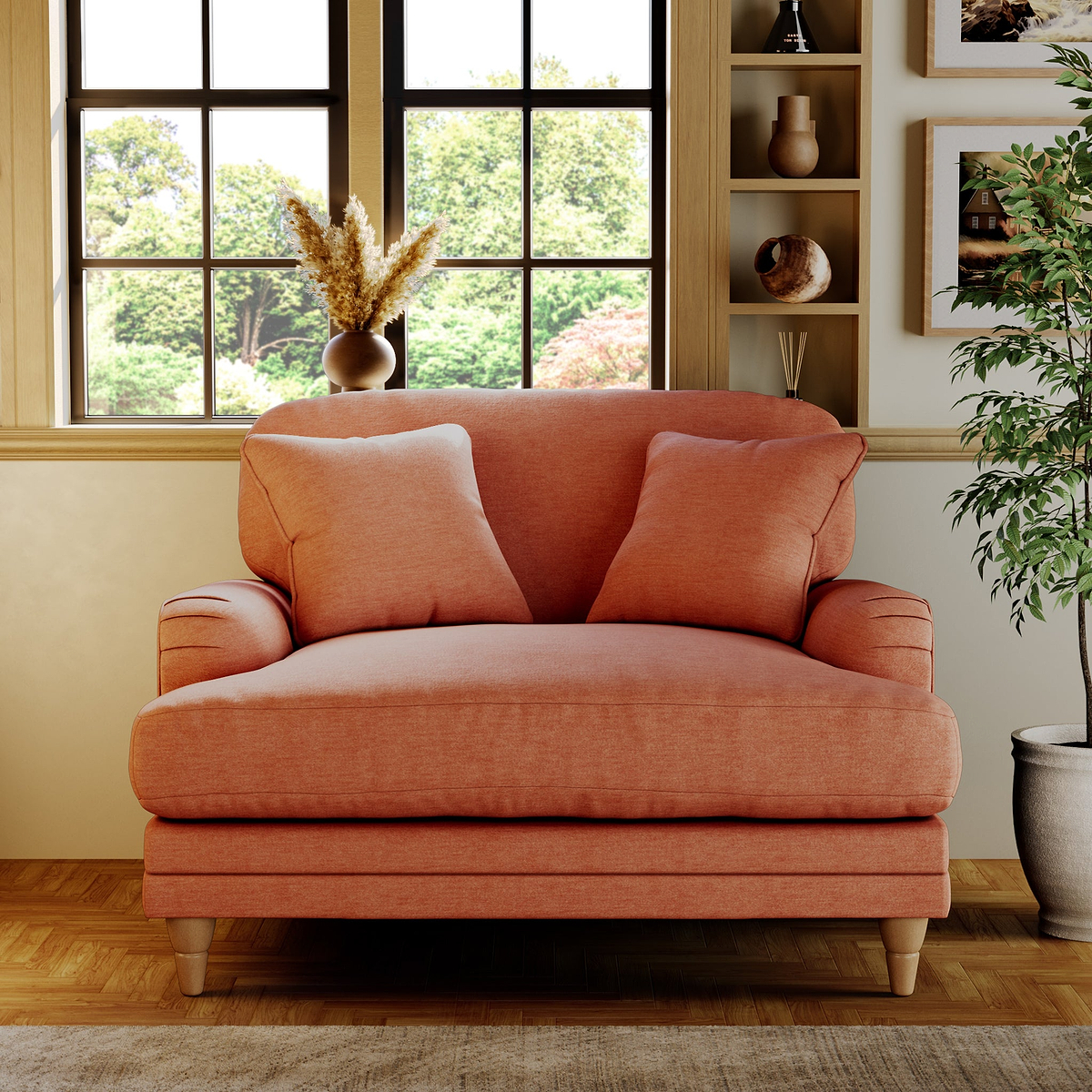 Bampton Snuggle Armchair Salmon Oak Feet from Roseland Furniture
