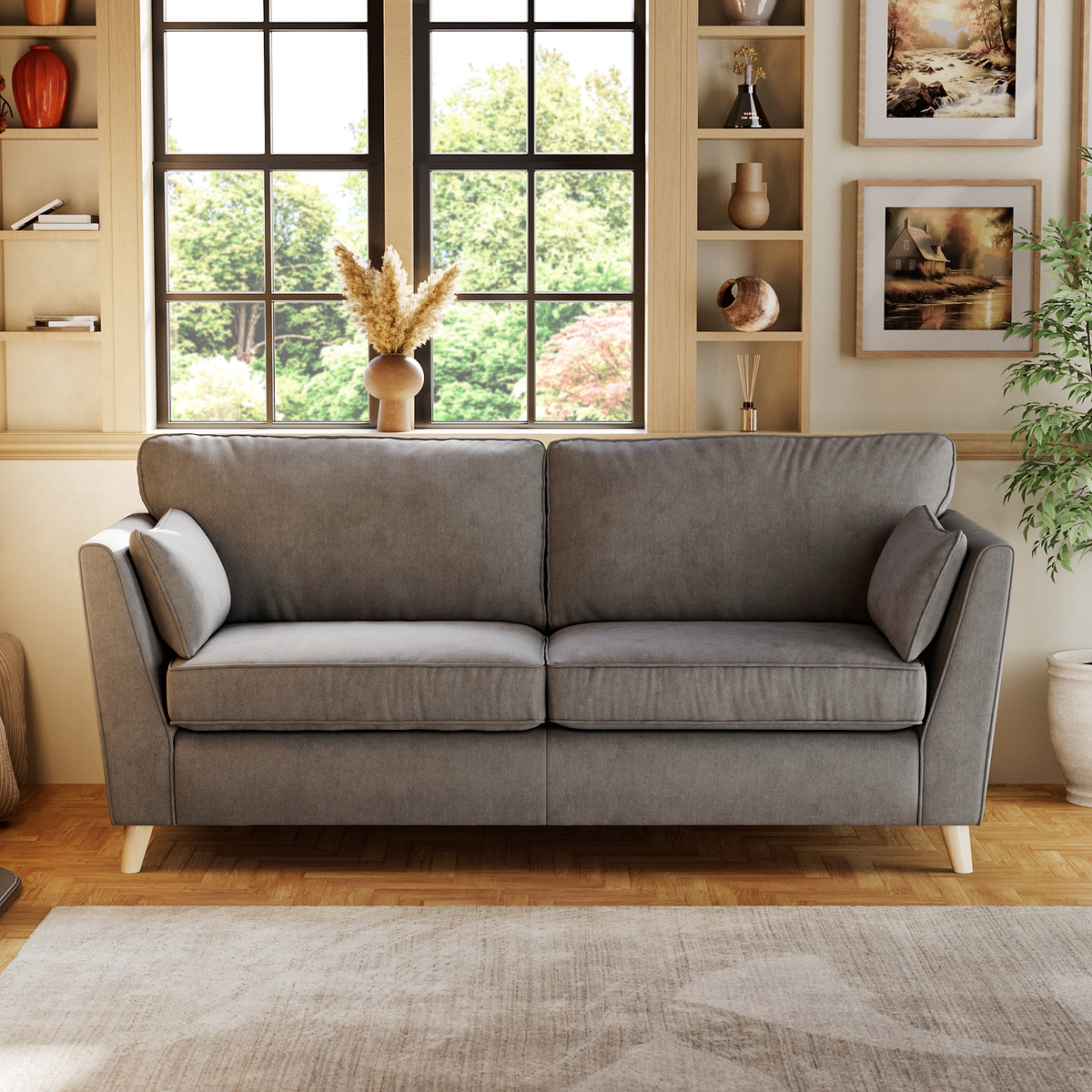 Osten 3 Seater Sofa Pewter Oak Feet from Roseland Furniture