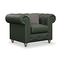 Everett Leather Armchair Green Washed Oak Feet from Roseland Furniture