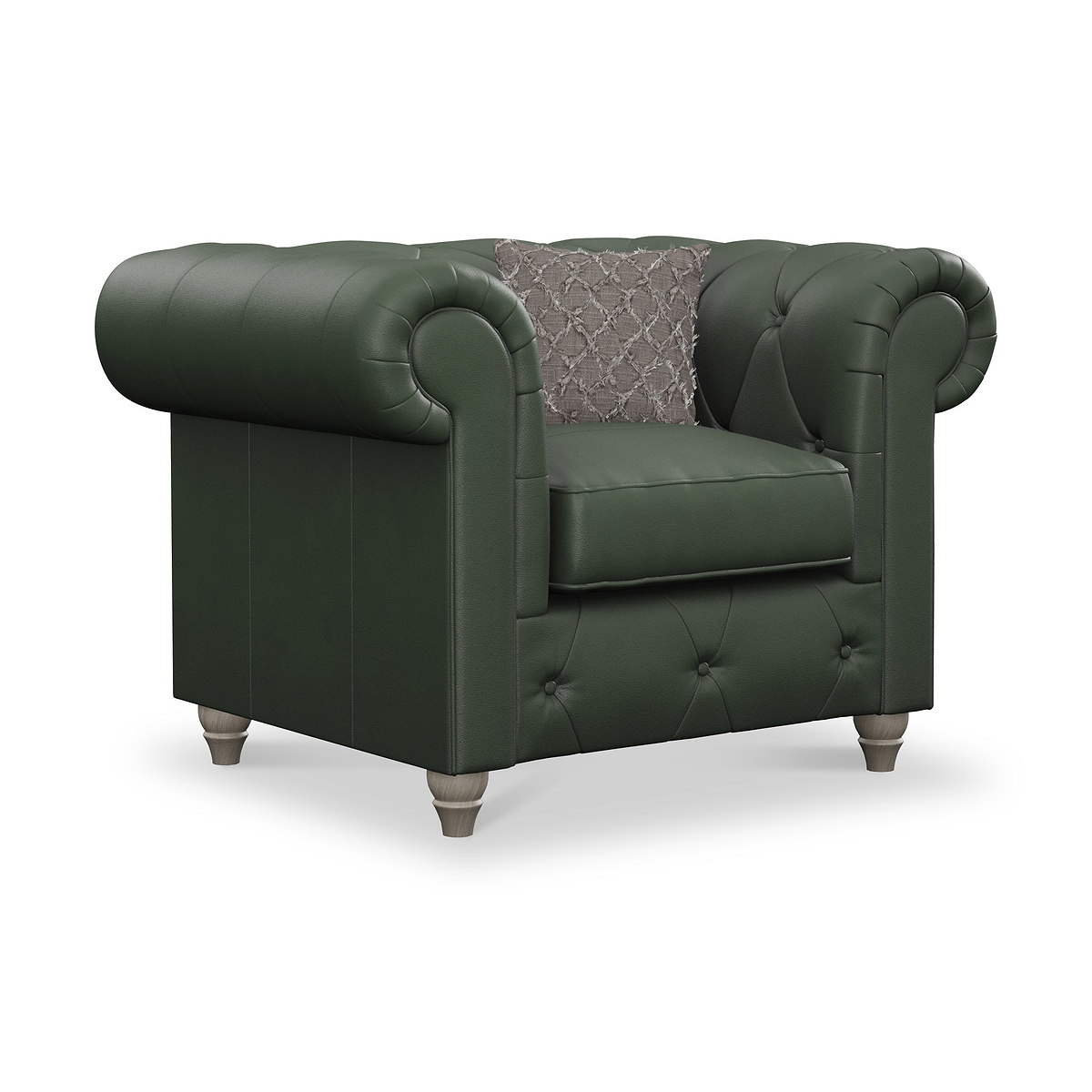 Everett Leather Armchair Green Washed Oak Feet from Roseland Furniture