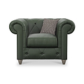 Everett Leather Armchair Green Washed Oak Feet from Roseland Furniture