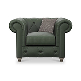 Everett Leather Armchair Green Washed Oak Feet from Roseland Furniture