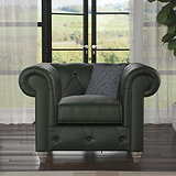 Everett Leather Armchair Green Washed Oak Feet from Roseland Furniture