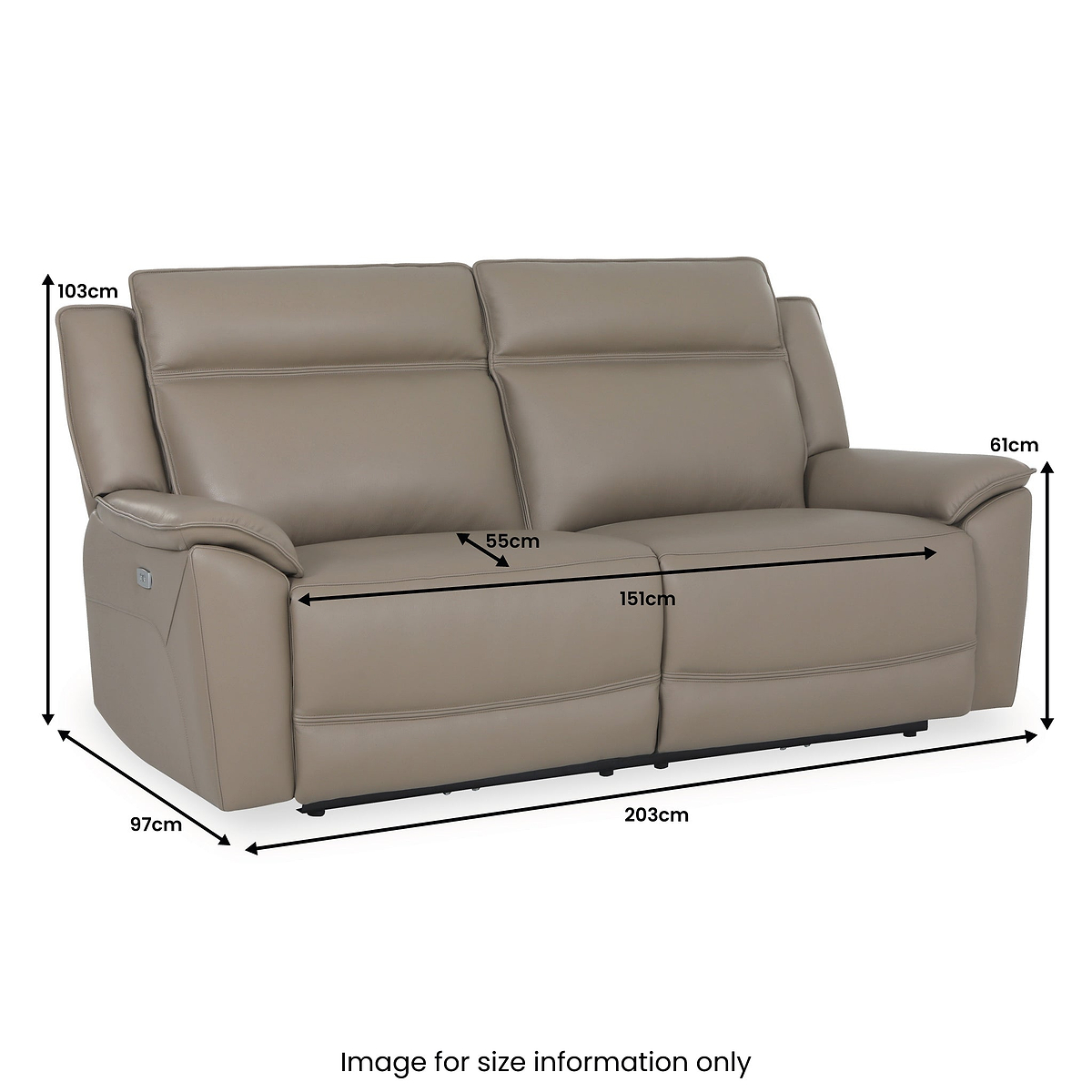 Alden Electric Leather Recliner 3 Seater Sofa dimensions